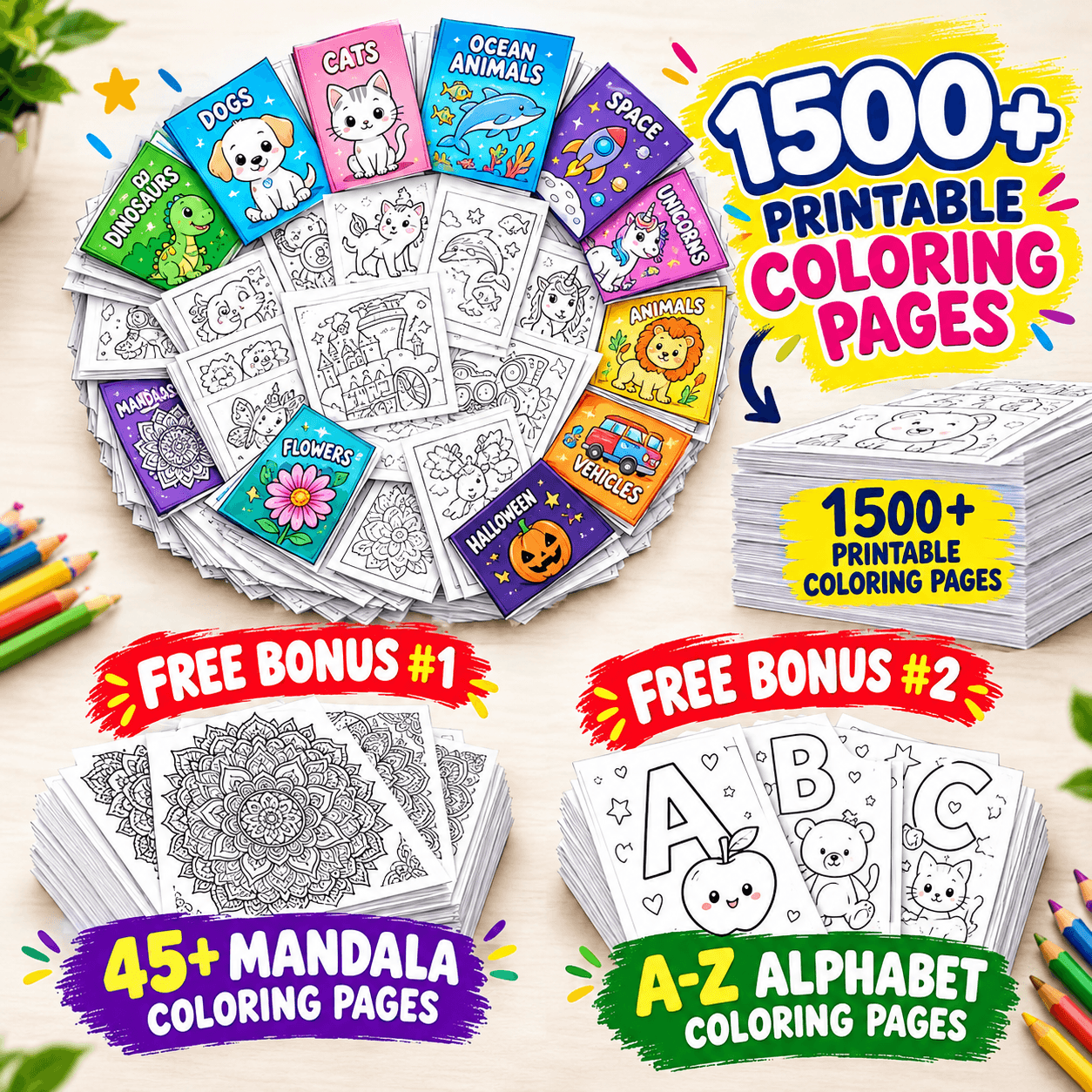 1,500+ printable coloring pages bundle