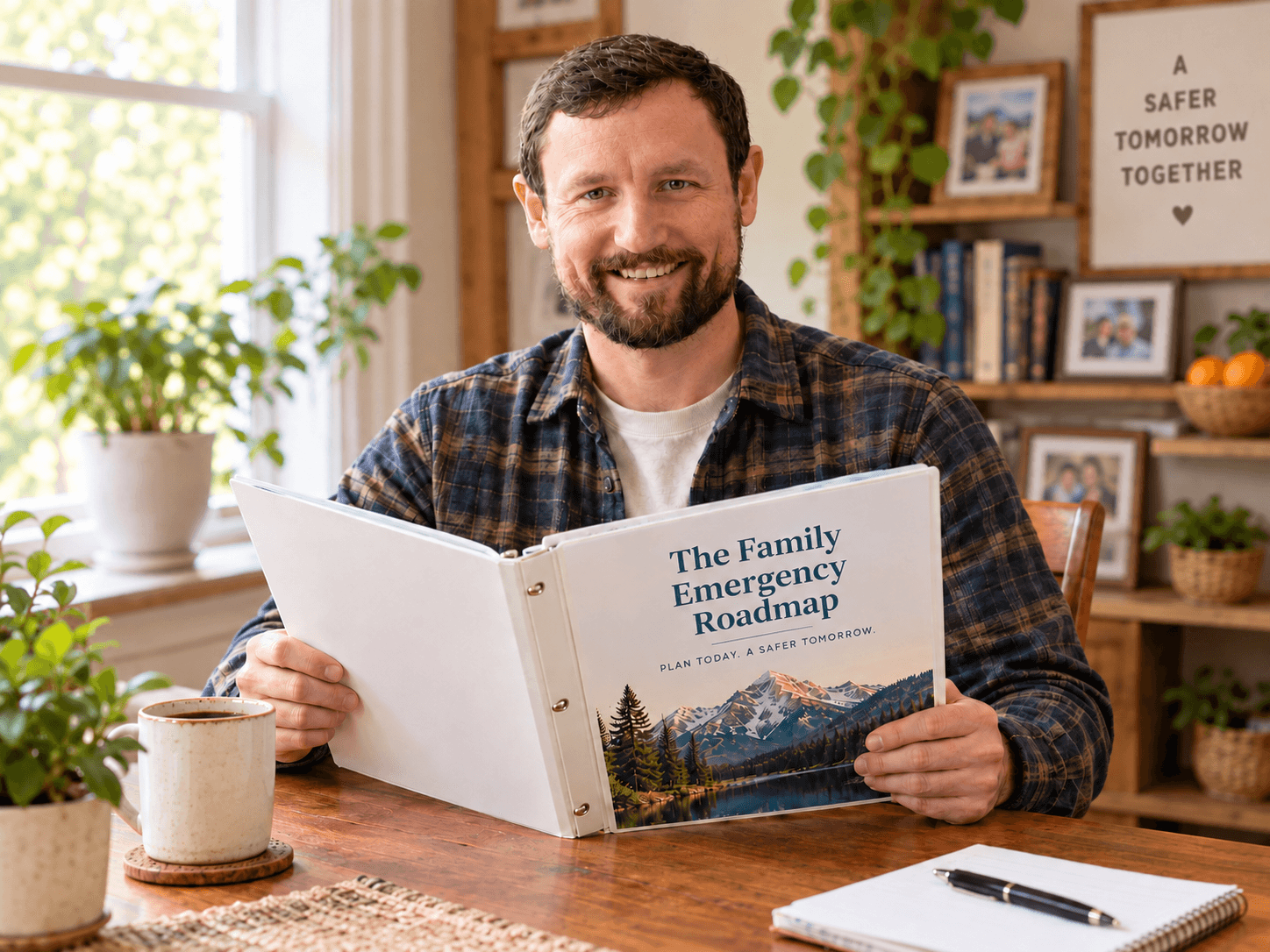 Your guide holding The Family Emergency Roadmap binder
