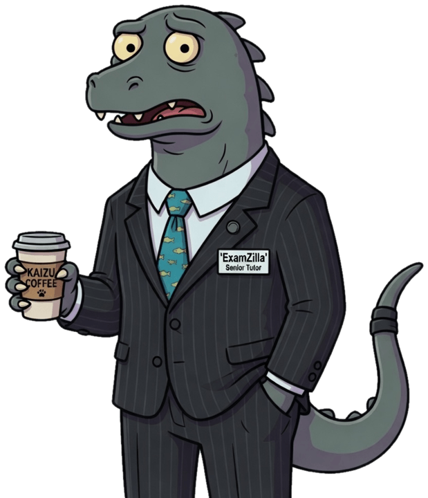 ExamZilla holding a coffee and looking nervous