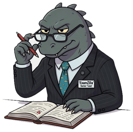 ExamZilla in reading glasses, studying a book