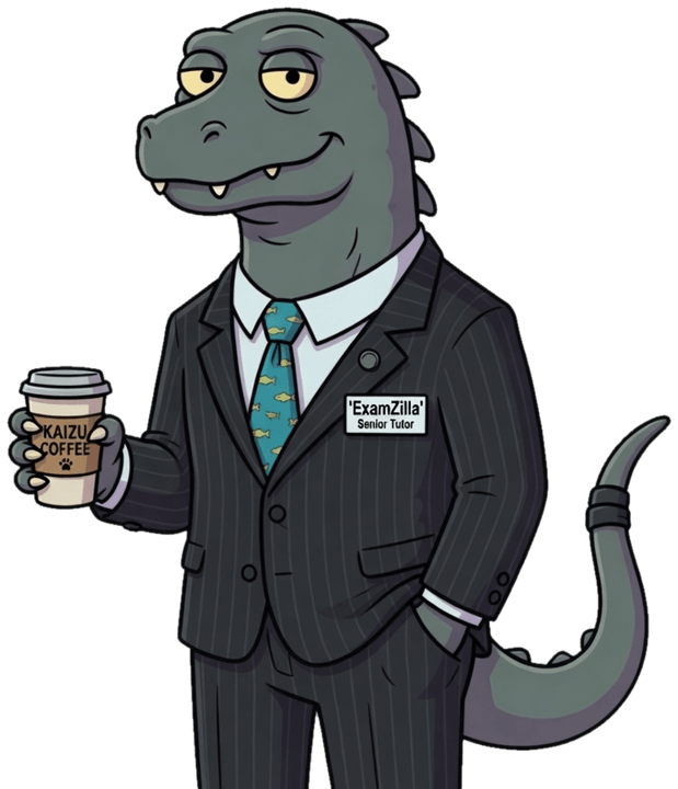 ExamZilla holding a coffee, looking confident