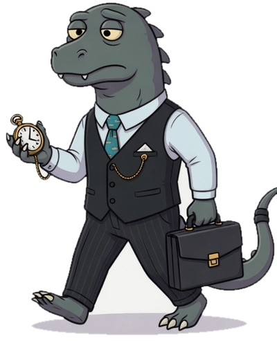 ExamZilla checking a pocket watch on his way to work