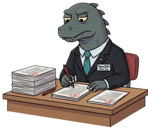 ExamZilla grading a stack of papers