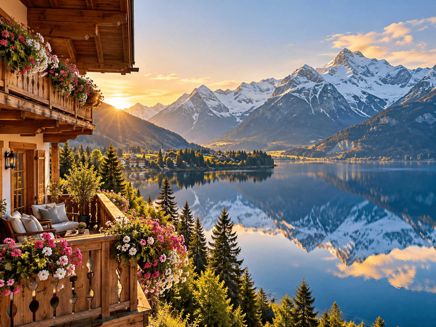 Alpine lakeside chalet with mountain views