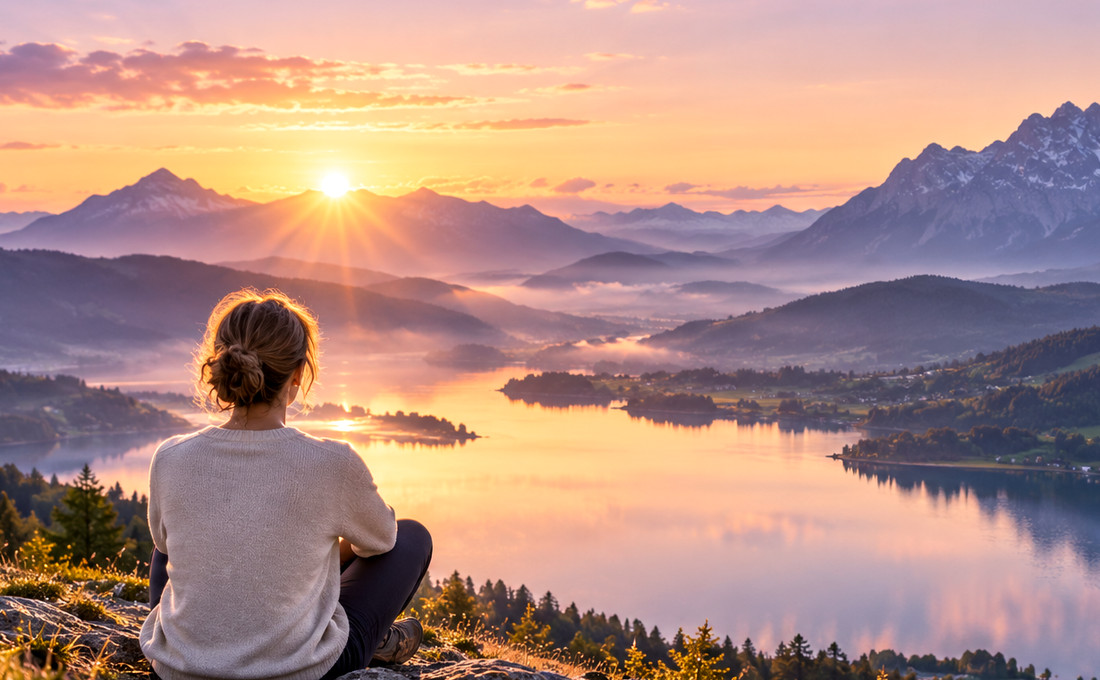 Personne contemplant un paysage au calme