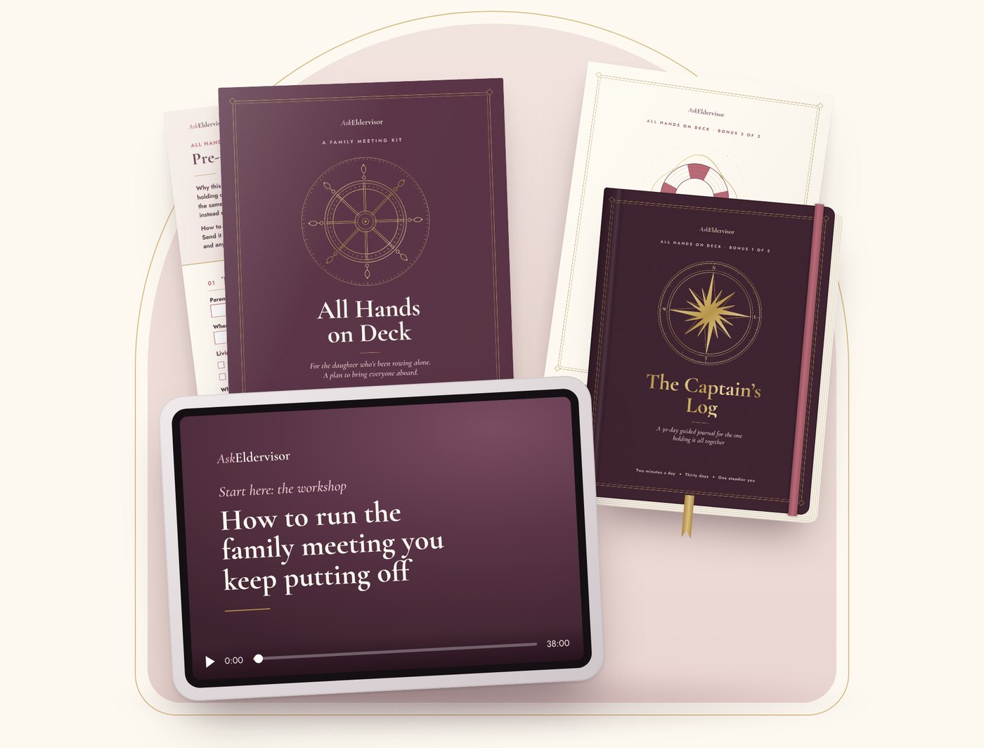 The All Hands on Deck workshop on a tablet with the kit, the Captain's Log and the Hospital Sheet