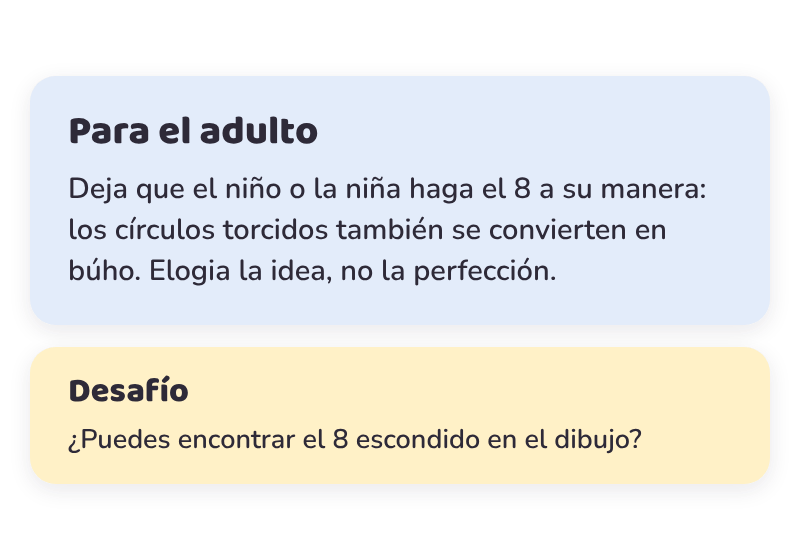 Recuadro Para el adulto y recuadro Desafío de una ficha