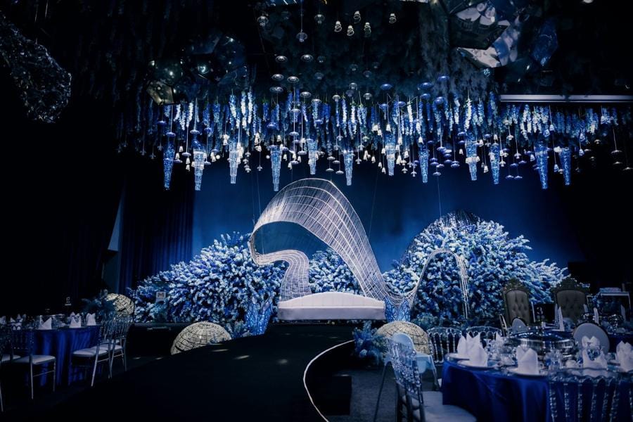 Midnight blue ballroom reception
