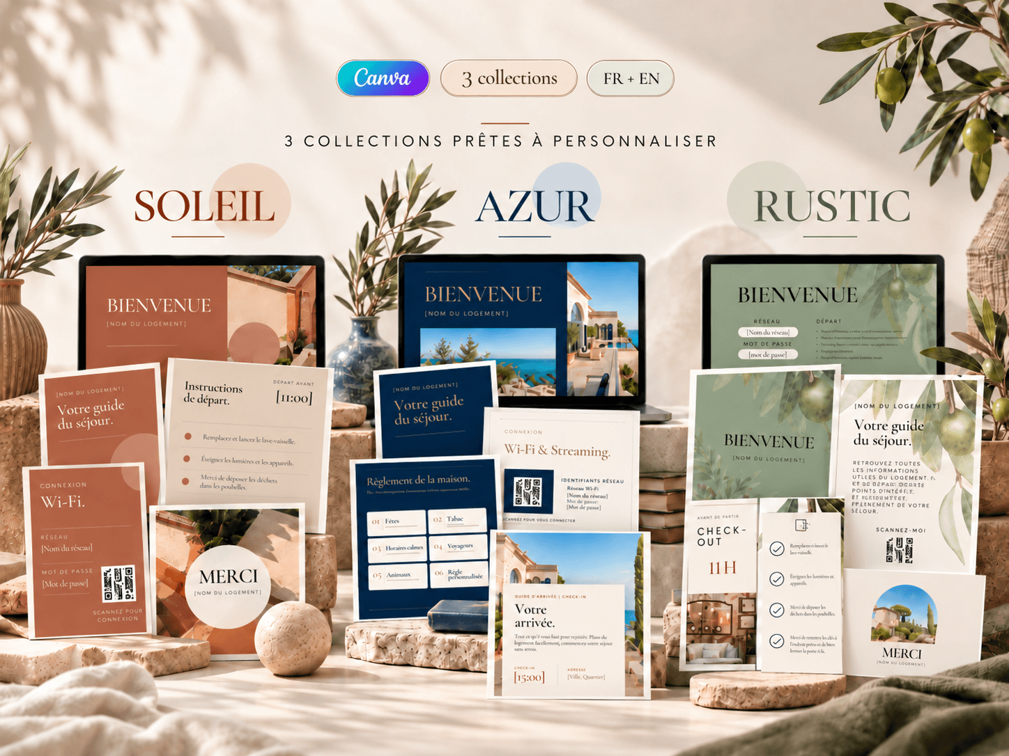 Les 3 collections SOLEIL, AZUR et RUSTIC
