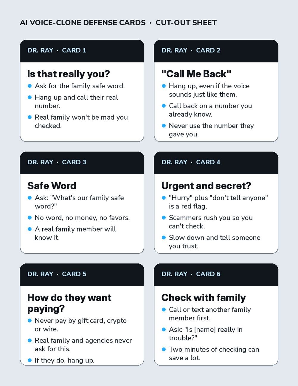 AI Voice-Clone Defense Cards cut-out sheet