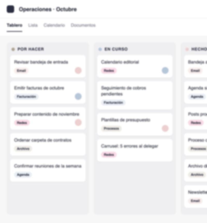 Tablero de tareas organizado en una herramienta digital