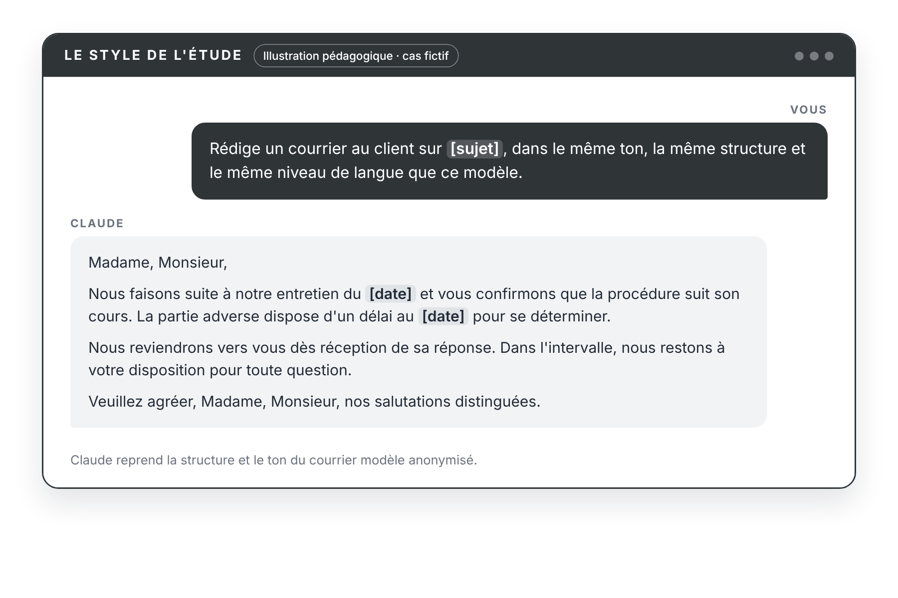 Illustration : un courrier dans le style de l’étude