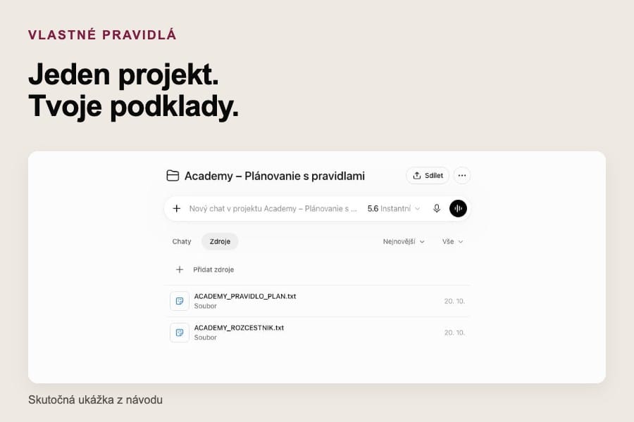 Skutočný ukážkový projekt s vlastnými zdrojmi.
