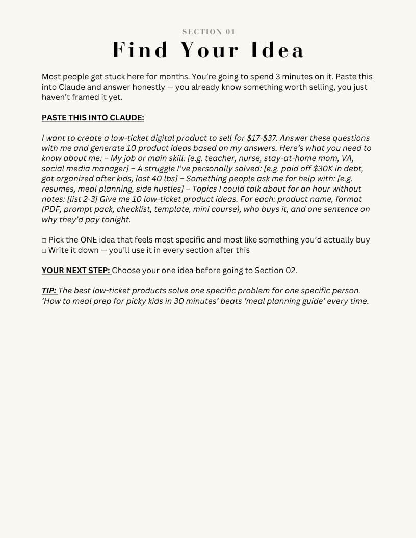 Section 01: Find your idea prompt