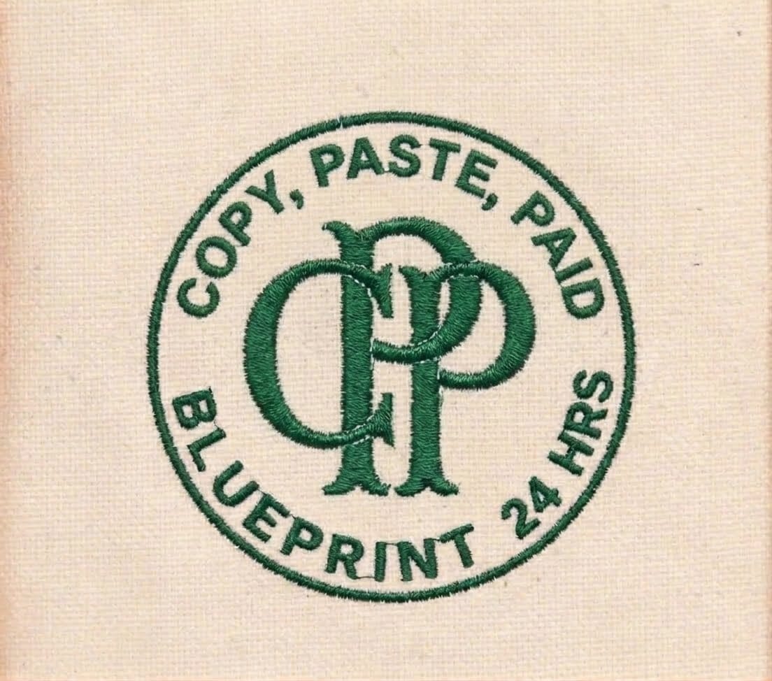 Copy, Paste, Paid embroidered badge
