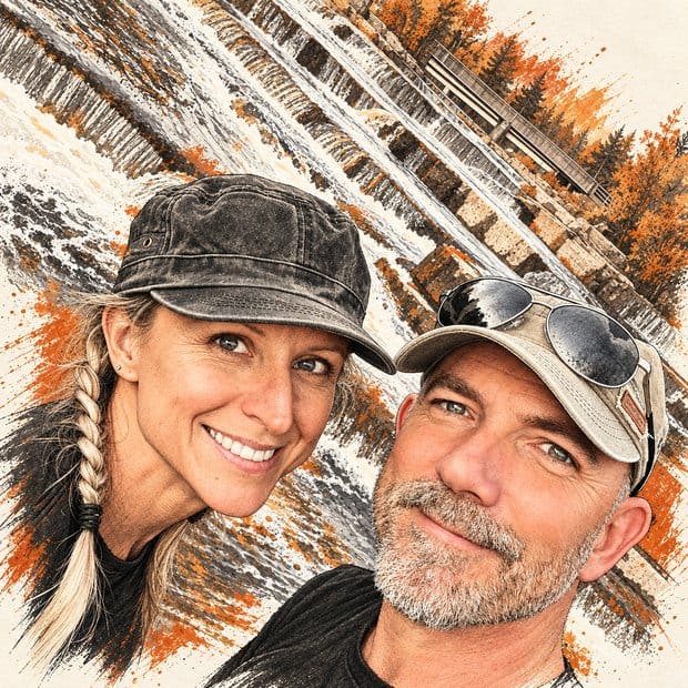 Ian and Edyta together by the waterfall