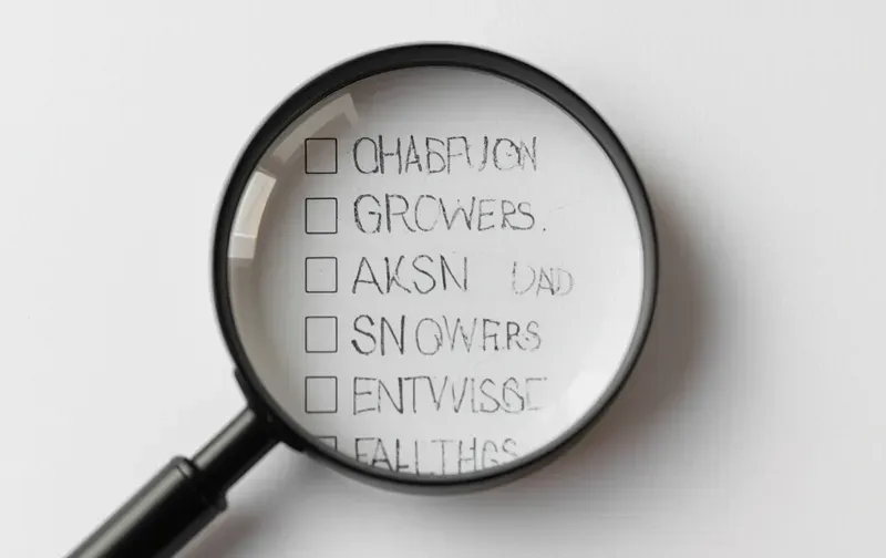 list, magnifying glass