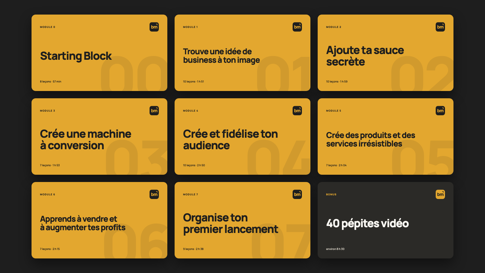 Les 8 modules du programme WMA et les 40 pépites vidéo