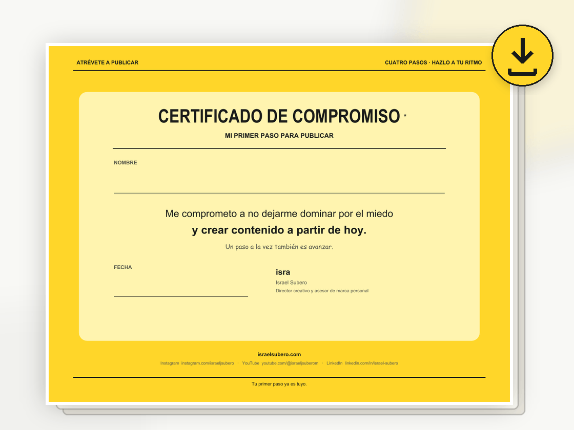 Mockup del certificado de compromiso Atrévete a publicar