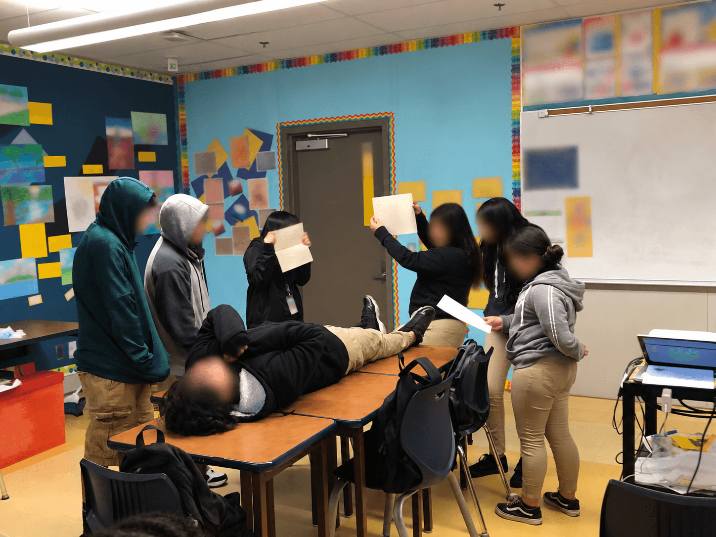 Students using a tableau activity in an arts-integrated classroom
