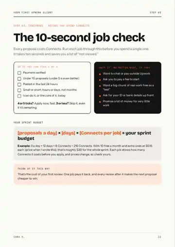 Page 22 of the guide: the 10-second job check