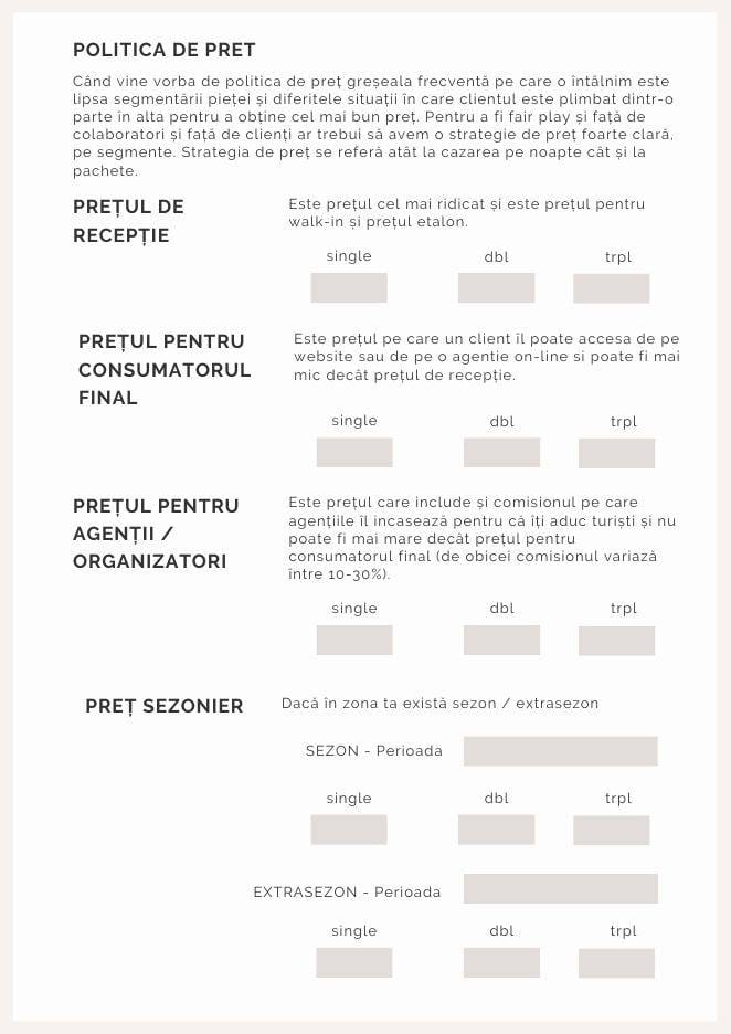 Pagina Politica de preț din workbook
