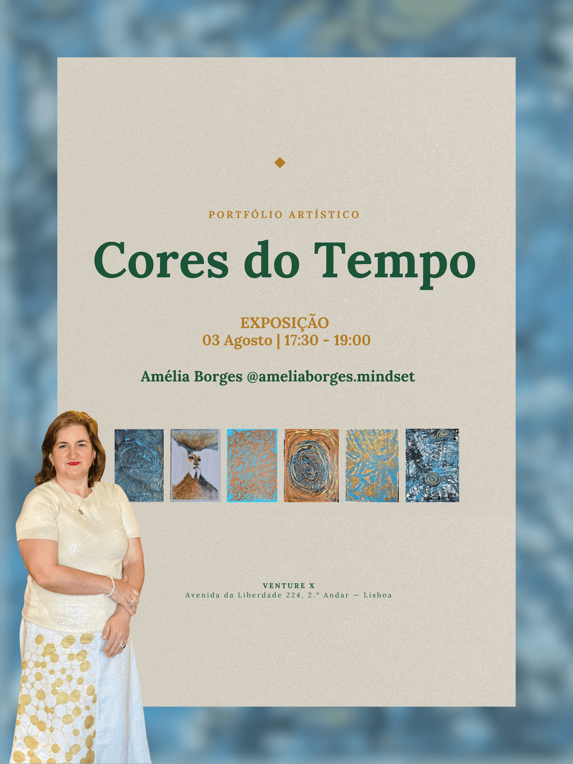 Convite para a exposição Cores do Tempo de Amélia Borges