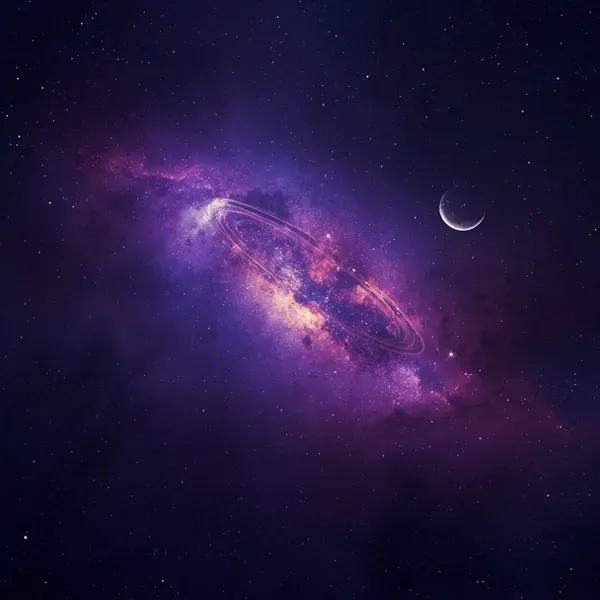 course cover, crescent moon, orbit ring, violet nebula
