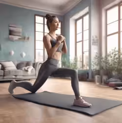 Exemple d'un jeune femme sportive pratiquant des exercices dans son salon, proposé par Objectif-Gain.s