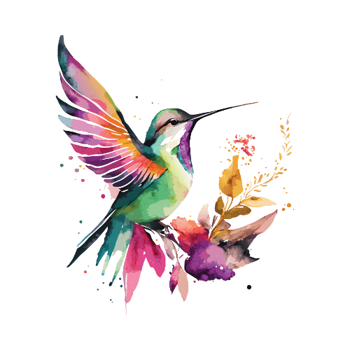 Illustration aquarelle d’un colibri, symbole de reliance entre l’individuel et le collectif, de beauté et d’espérance partagée.