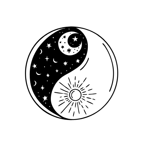 Symbole du Yin, représenté par la Lune, et du Yang, représenté par le soleil, pour traduire l'équilibre spirituel et matériel auquel aspirent les chercheurs en quête de spiritualité