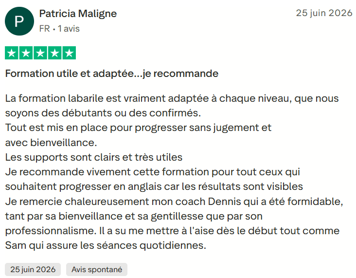 Avis client Labarile English 5
