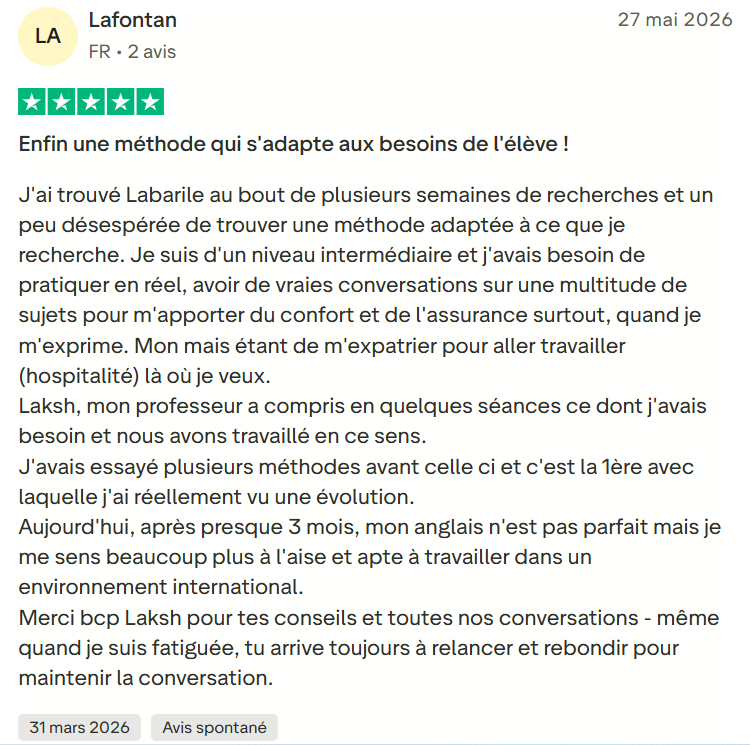 Avis client Labarile English