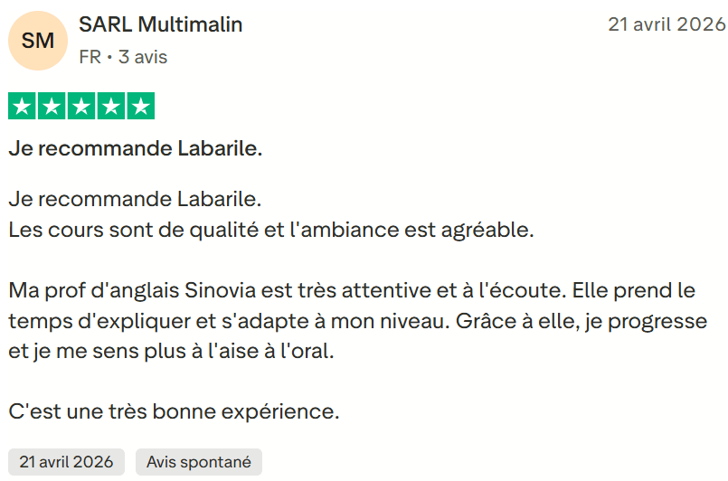 Avis client Labarile English 16