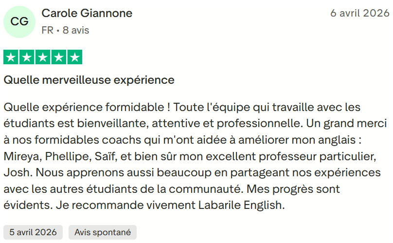 Avis client Labarile English