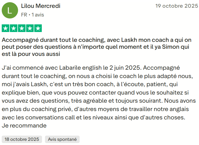 Avis client Labarile English