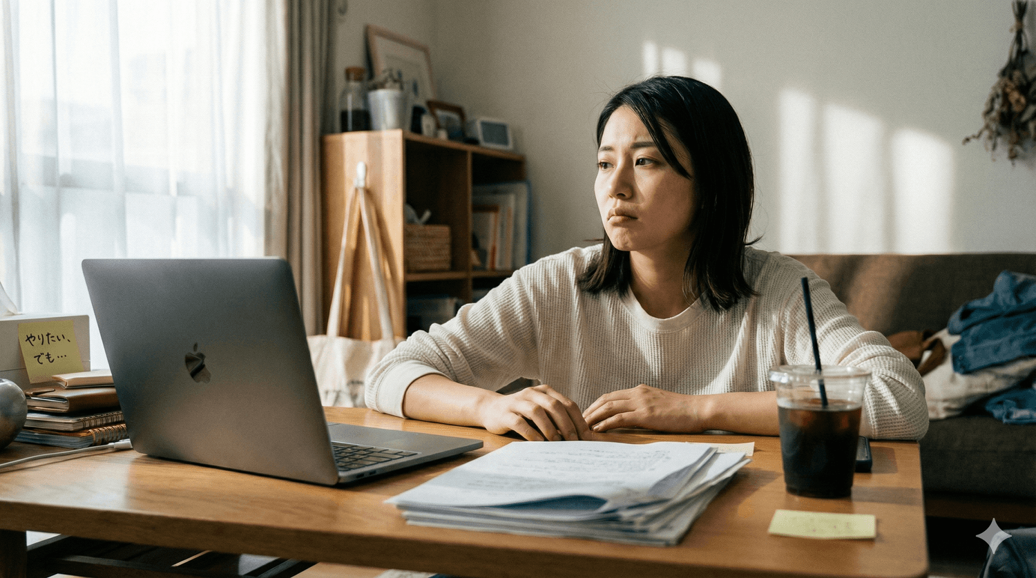 不安や忙しさで足が止まるイメージ