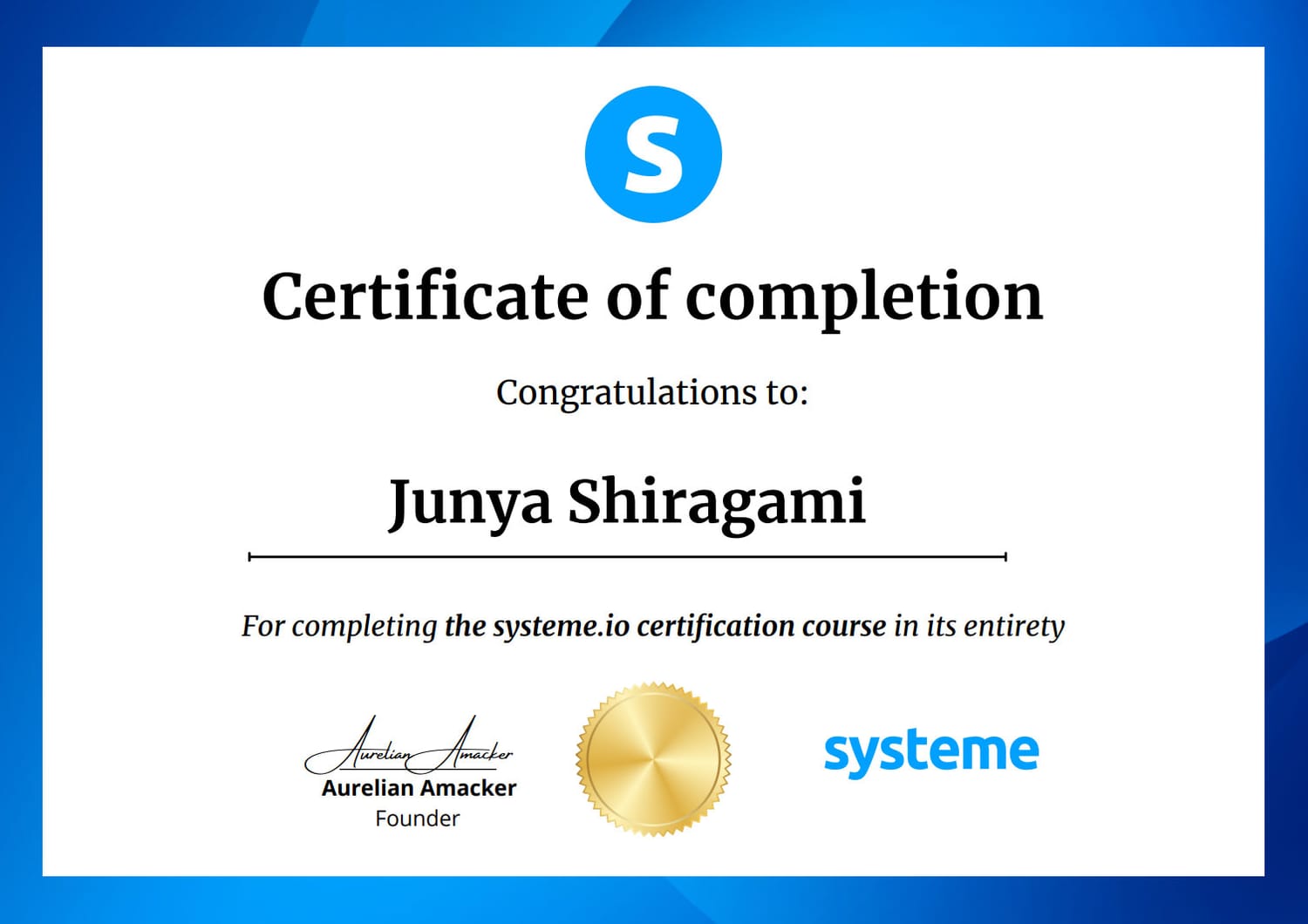 Systeme.io認定証