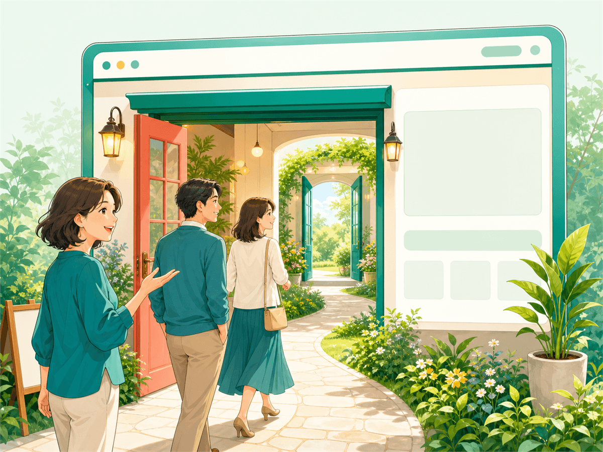 ホームページが訪問者を迎える入口になることを表したイラスト