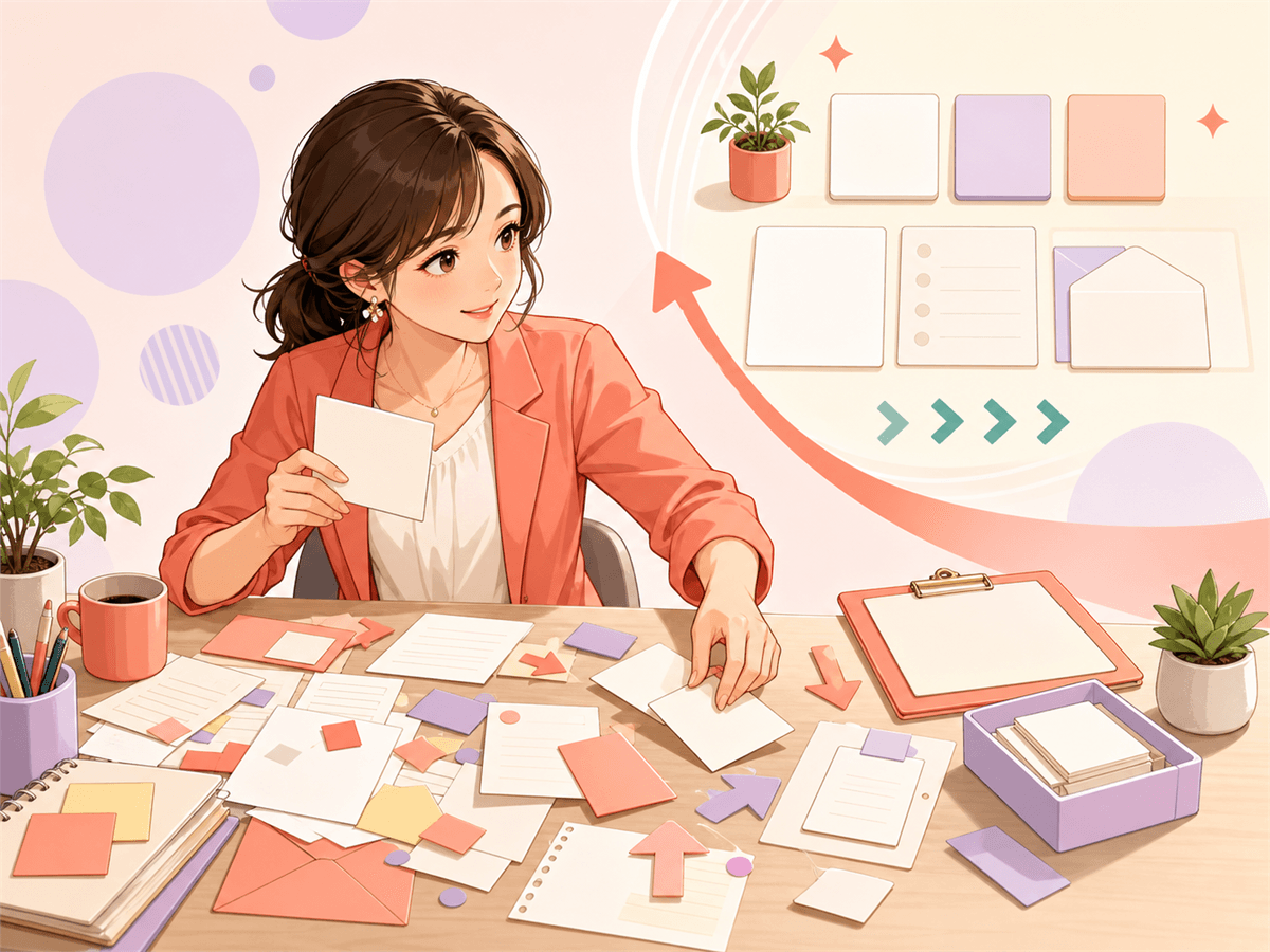 たくさんの作業を前に、どこから整理するかを考えている様子のイラスト