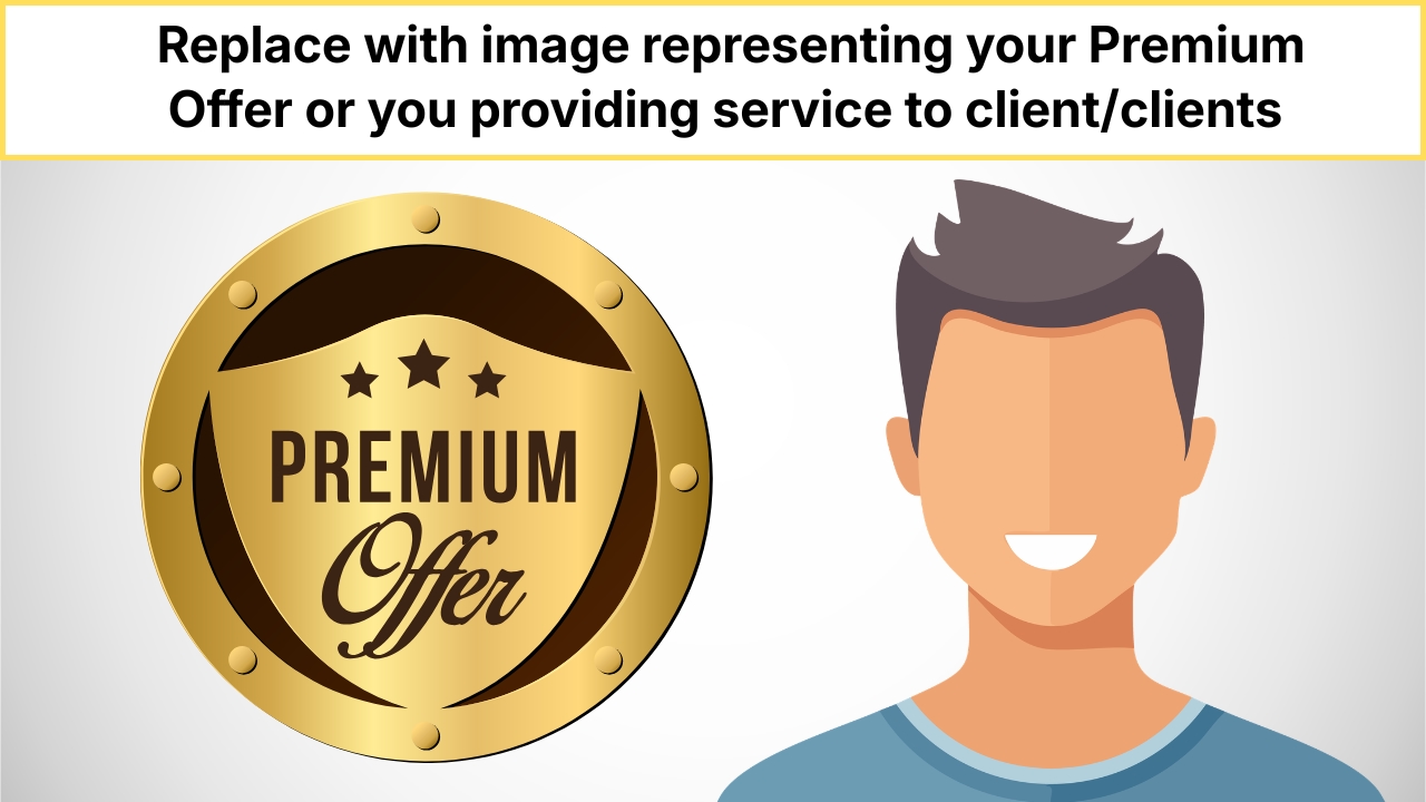 illustration of man next to gold badge reading Premium Offer