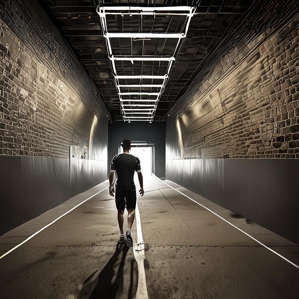footballer walking stadium tunnel