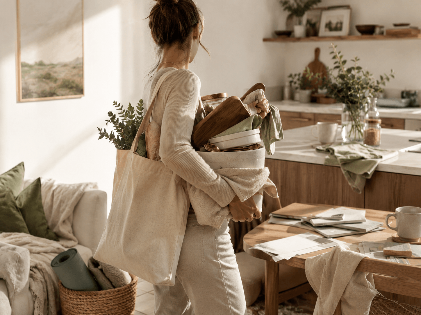 Femme dans sa cuisine, charge mentale visible