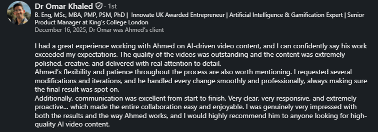 توصية عميل عن أحمد السيسي على LinkedIn