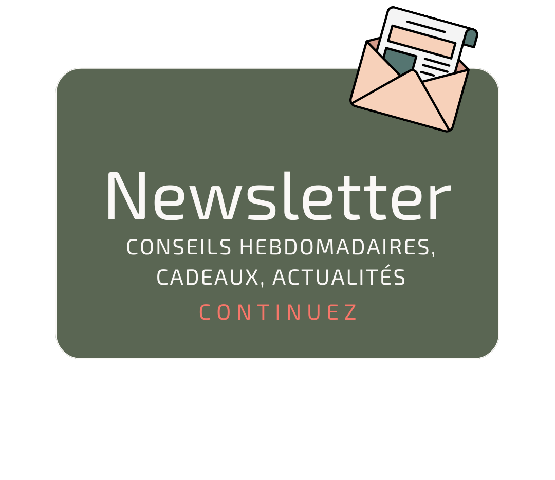 Abonnement à la newsletter offrant des conseils hebdomadaires, des cadeaux et des actualités, avec une illustration d'enveloppe et de lettre, engagement avec la communauté en ligne.