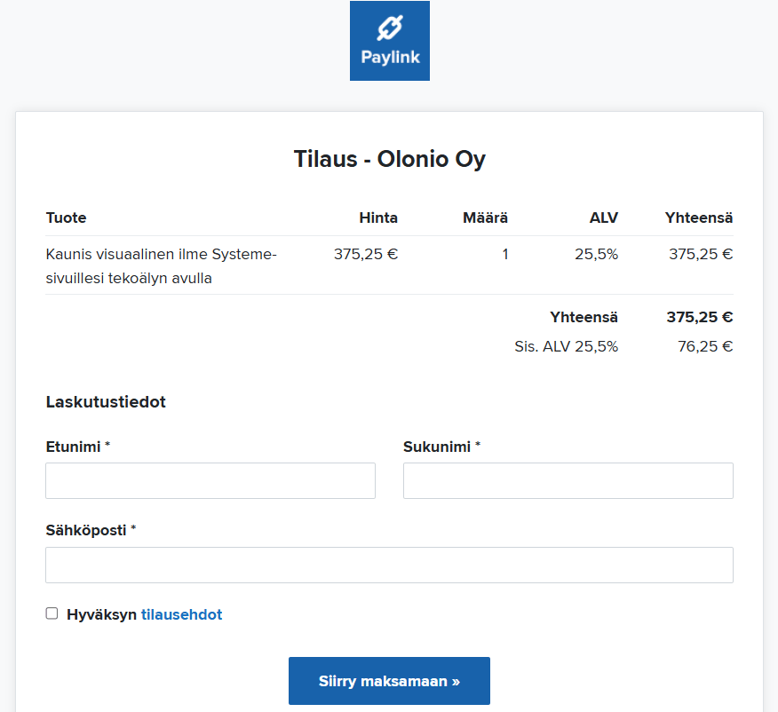 Paytrail kassasivu