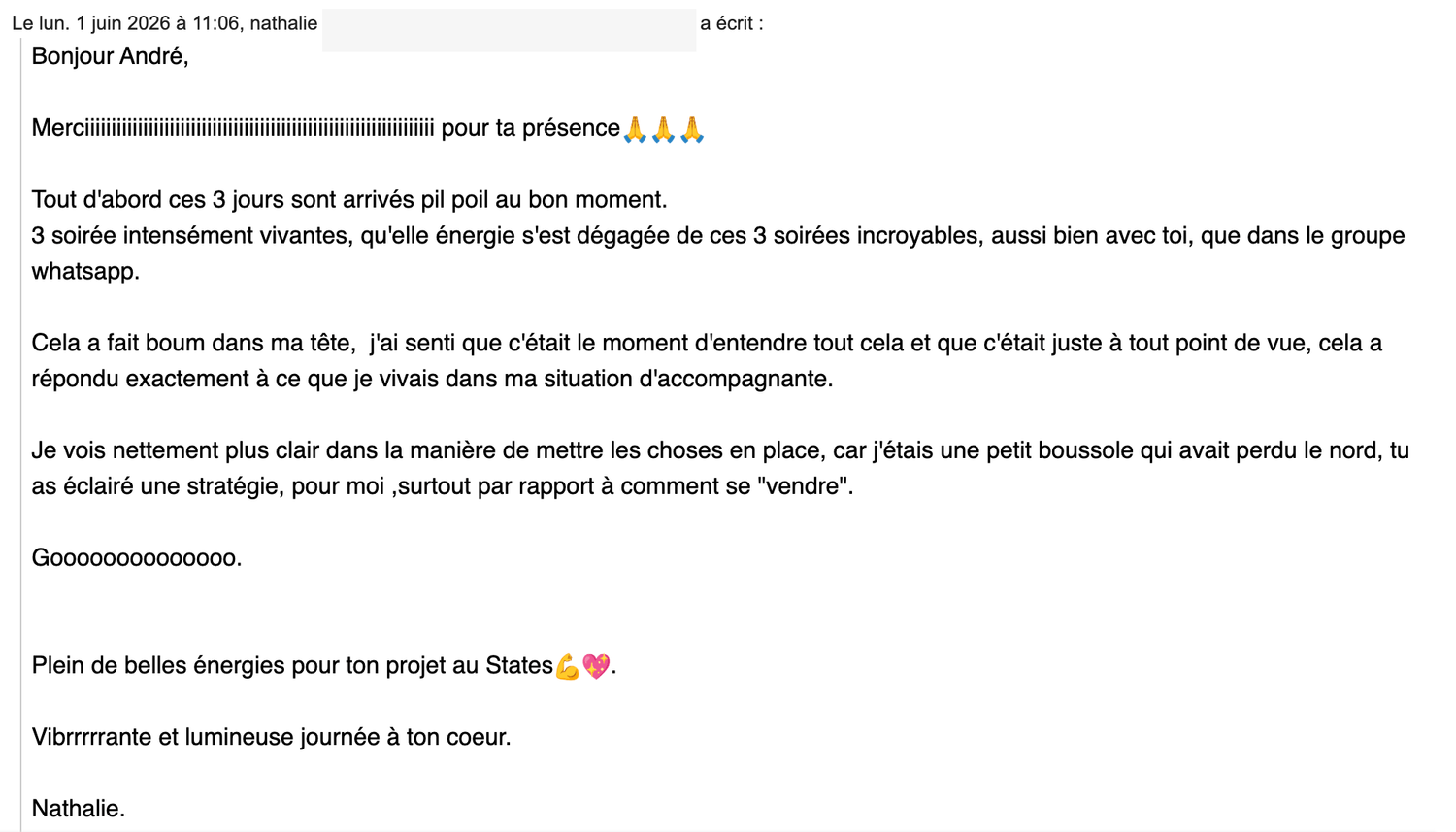 Témoignage Nathalie email