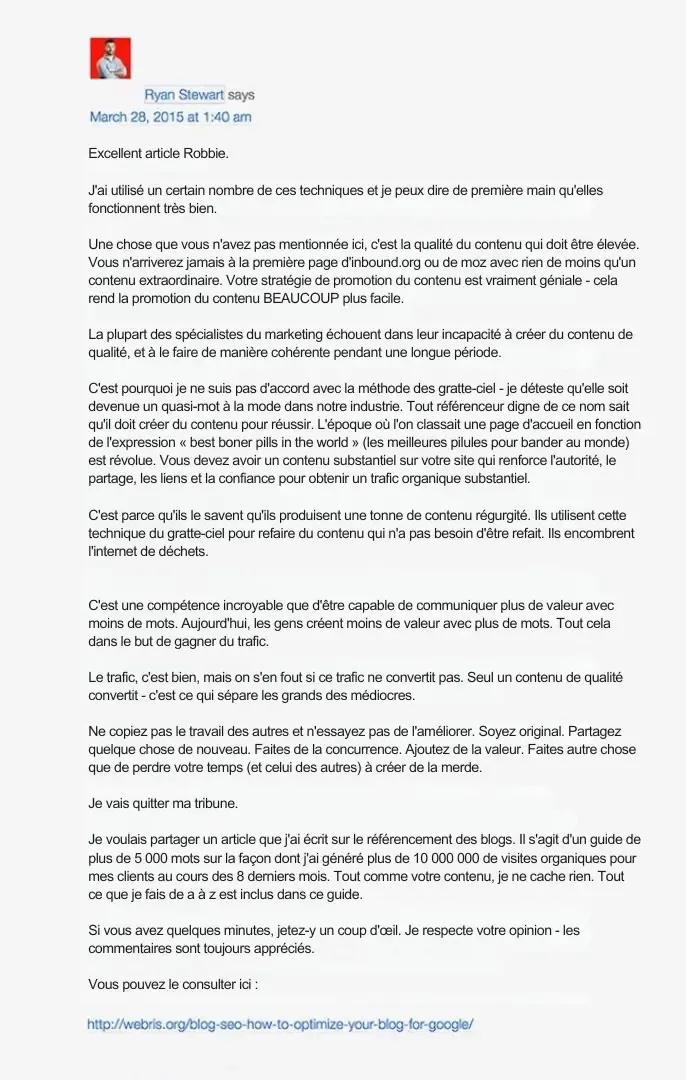 commentaire blog avec un lien