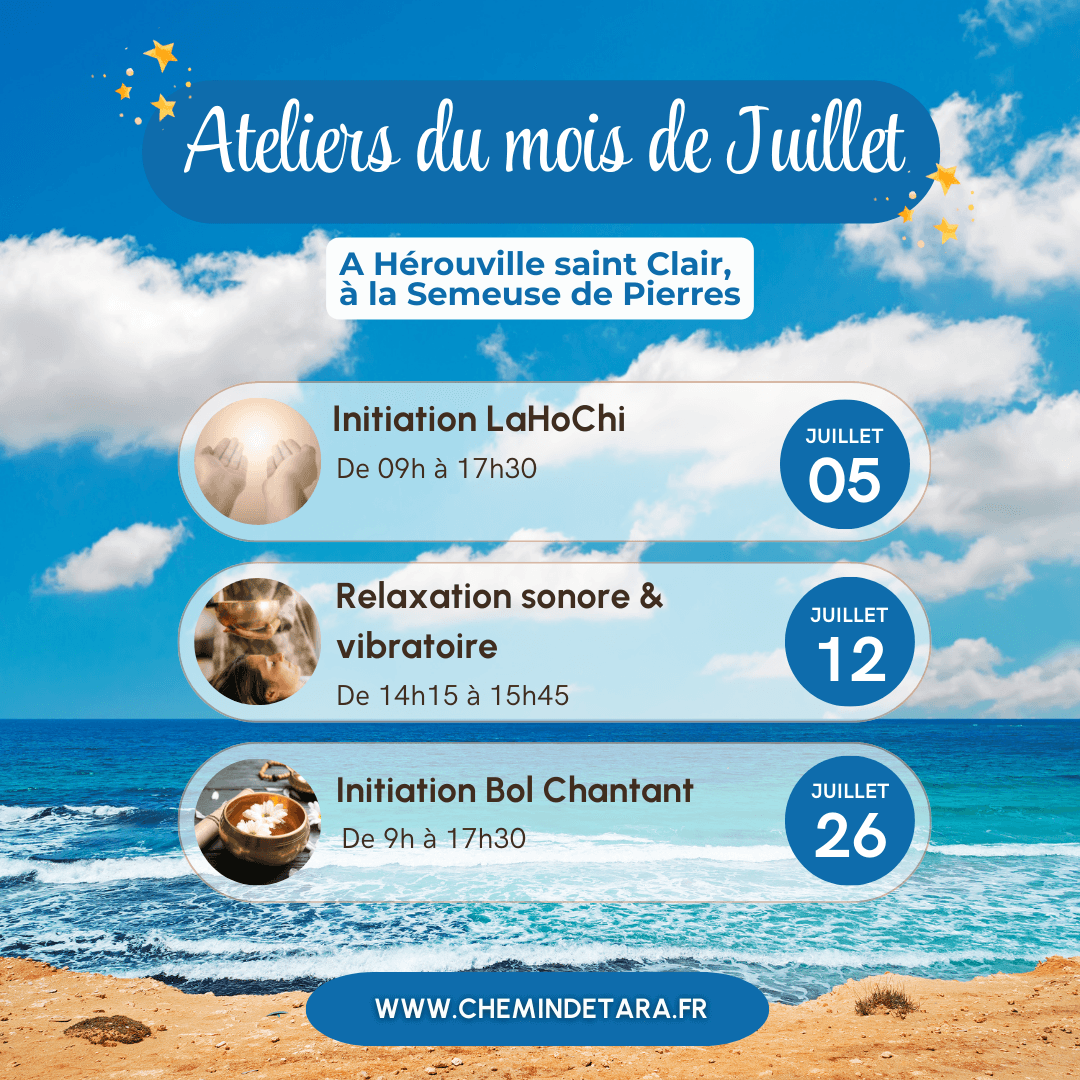 Date des ateliers et formation du mois de juillet 2025