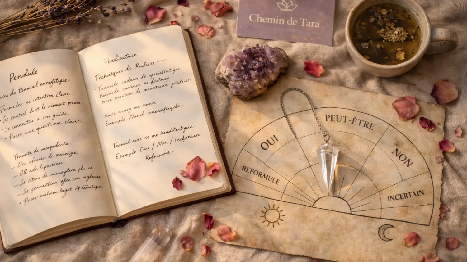 Visuel de la formation Initiation au Pendule par Aurélie Ferrari — Chemin de Tara — apprendre la radiesthésie en ligne